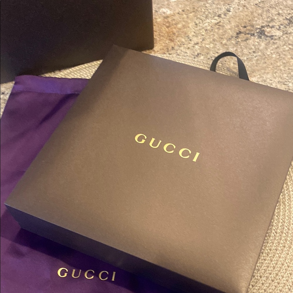 Gucci Luxury Brown Box with Purple Dust Bag